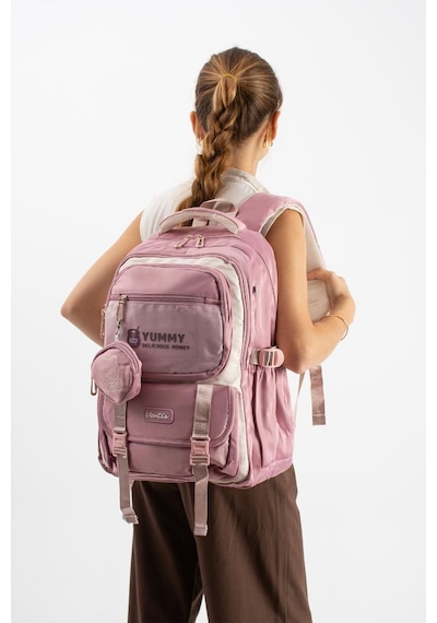 Ventis Unisex Okul Çantası Ortaokul Lise Cüzdanlı Sırt Çantası 43 30 Cm Su Geçirmez Kumaş Vnt5-e Pembe