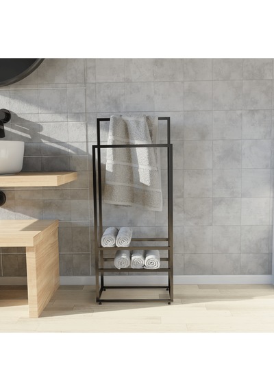 lyla concept Manolya Extra 2 Katlı Metal Havluluk Modern Ve Şık Banyo Rafı Siyah