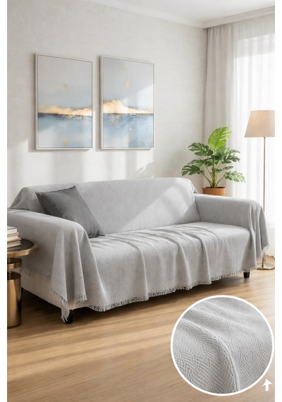 % 100 Pamuk Kolları Örten Koltuk Örtüsü 180 X 300 Cm- Kaymaz, Terletmez Açık Gri