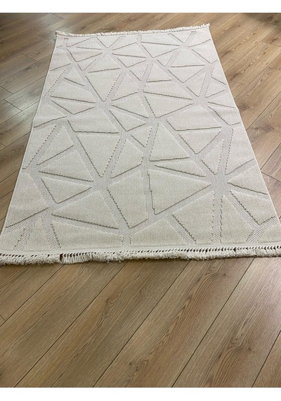 Çam Halı Enti Halı Togo 7503 Beyaz Geometrik Desenli Makine Halısı