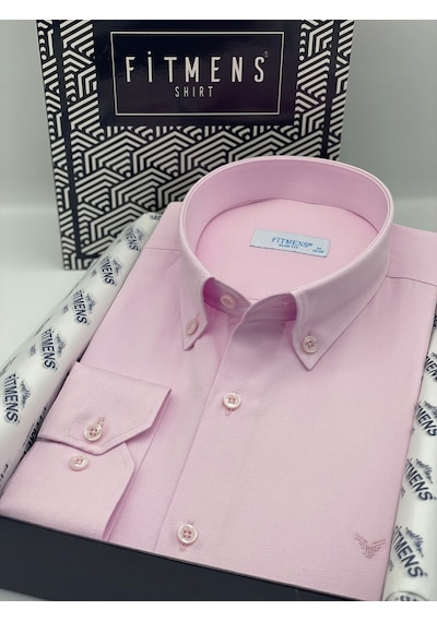 Slim Fit Uzun Kol Pamuklu Hediye Kutulu Kolay Ütülenebilir Erkek Gömlek Fs-002225 - Pembe-2664