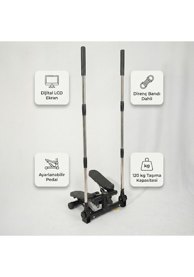 Pro Serisi Hidrolik Dirençli Kollu Stepper Çelik Şase Sessiz Step Spor Aleti