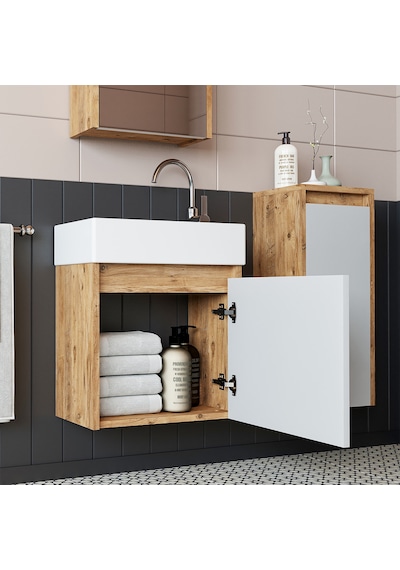 Roomart Ayaksız Tek Kapaklı Lavabolu 50 Cm Banyo Dolabı+Ayna Atlantik Çam - Beyaz Roomart Ayaksız Tek Kapaklı Lavabolu 50 Cm Banyo Dolabı+Ayna Atlantik Çam - Beyaz