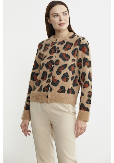 Sementa Leopar Desenli Sakallı Triko Hırka - Bej 001