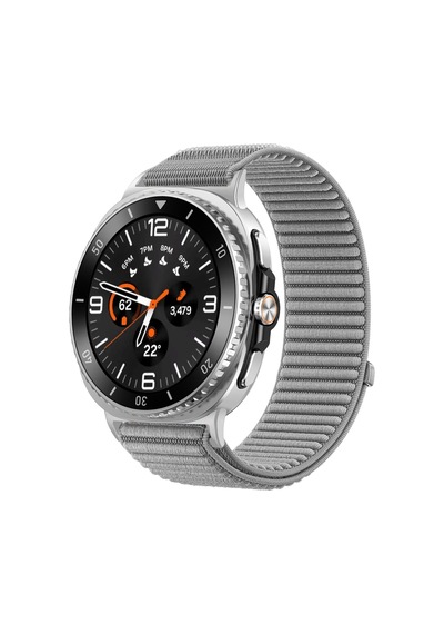 Caseonn Samsung Uyumlu Galaxy Watch 9 44mm Kordon Hasır Kumaş Nylon Kayış Gri