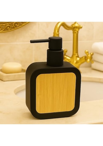 Mat Antrasit Sabunluk Ahşap Desenli Lüks, Ergonomik Tasarım, Ahşap Dispenser Siyah 000 Açık Krem
