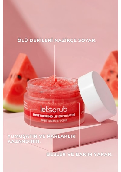 Nemlendirici Dudak Peelingi Sweet Kisses Lip Scrub Karpuz Aromalı Şeker Partiküllü Shea Yağlı 30 Gr