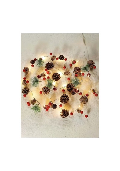 Günışığı Ledli Zilli Kozalaklı Kokina Çelenk Yılbaşı Çam Dalı Garland Süsü Diğer