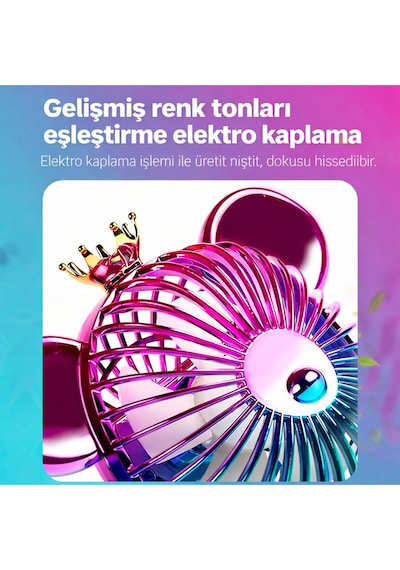 Usb Şarjlı Dekoratif Masaüstü Fan 1200mah Sessiz Mini Vantilatör 3 Kademeli