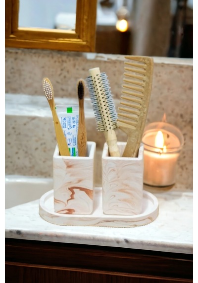 Banyo Seti Turuncu Tepsili Diş Fırçalık, Diş Macunluk, Makyaj Organizeri,banyo Takım Gri