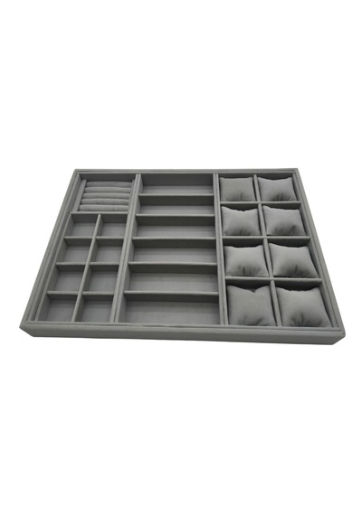 Homebiente Xlarge 50x36,5 Cm Gri Kadife Saat, Gözlük, Yüzük Ve Küpe Takı Organizer Tablası