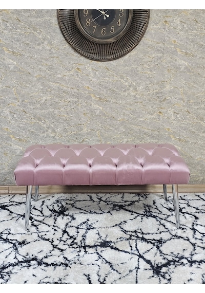 Zafir Krom Kaplama Sivriltme Ayaklı 90 Cm Puf Bench - Puf - Bench - Kasalı Oturak - Oturak - Yatak Ucu Puf Pembe