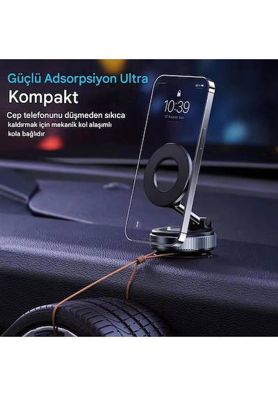 Cs 360 Derece Dönebilen Güçlü Vakumlu Magsafe Araç İçi Ve Masa Üstü Halka Telefon Tutucu