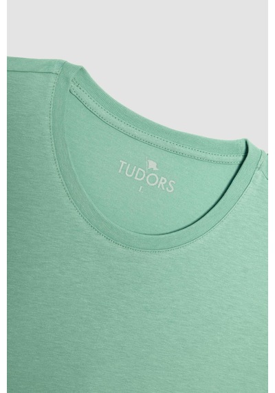 Tudors Erkek Slim Fit Dar Kesim %100 Organik Pamuk Yumuşak Dokulu Basic Açık Yeşil Bisiklet Yaka Tişört-31795-yeşil Yeşil
