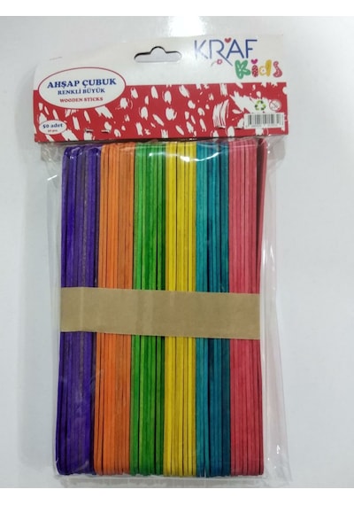 Kraf Kids Ahşap Çubuk Renkli Büyük 50 Adet
