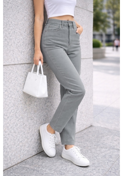 Cedy Denim Kadın Yüksek Bel Soho Boyfriend Jean C599 Taş Rengi