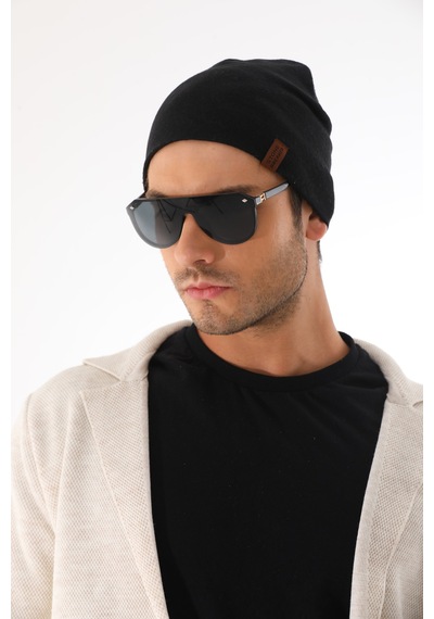 Ritagarcia Unisex Etiket Detaylı Pamuklu Penye Bere Kışlık Mevsimlik Beanie Bere Siyah