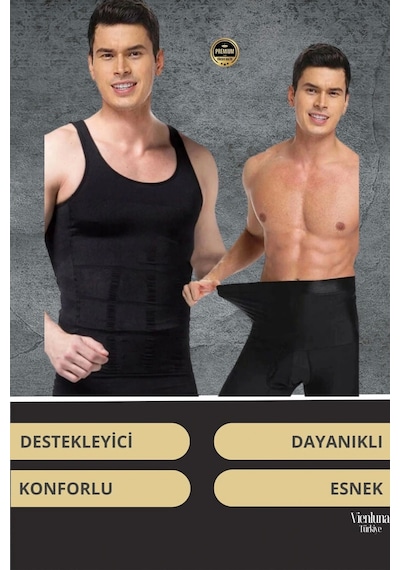 Vienluna Deluxe Seri Toparlayıcı Basen Bel Göbek Düzleştirici Erkek Duble Boxer Korse Siyah