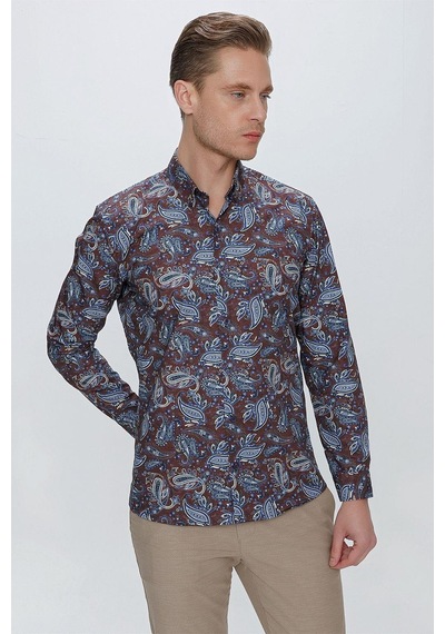 Efor G 1531 Slim Fit Kahve Spor Gömlek Kahverengi