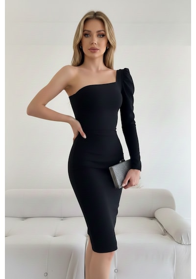 Defymoda Kadın Vücudu Saran Zarif Elbise Siyah