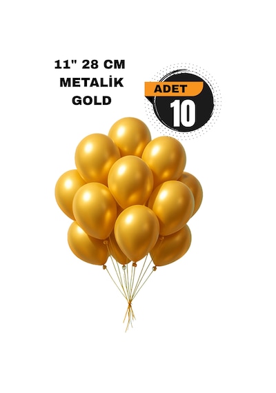 Metalik Balon 11 İnc 28 Cm 10 Adet Parti Doğum Günü Kutlama Süsleri Altın