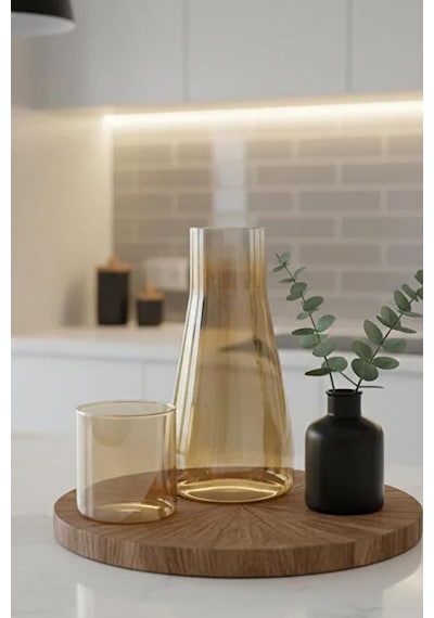Noctea Borosilikat Cam Başucu Sürahi & Bardak Seti 1 Lt Altın