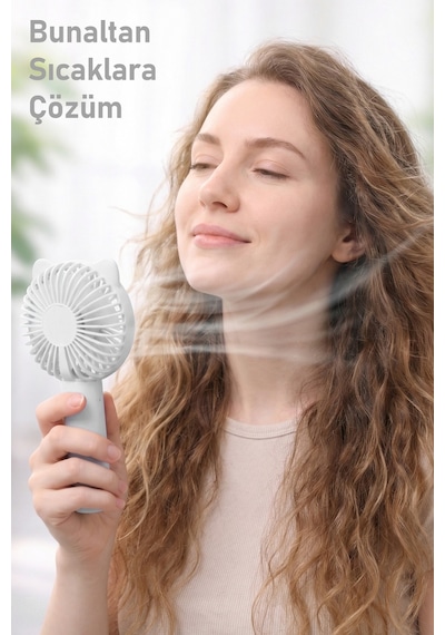Standlı 3 Mod Şarjlı El Fanı 3 Kademe Seyahat Masaüstü Vantilatör Taşınabilir Mini Fan Beyaz F137