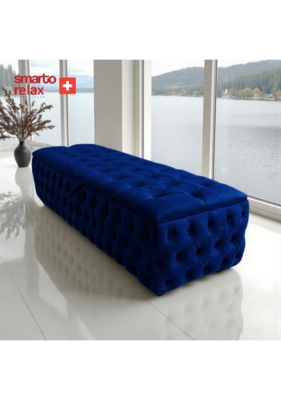 Smarto Relax Puf Saas-fee Sandıklı Ayaksız Kapitoneli Dekoratif 110x45x40 Cm Lacivert Lacivert