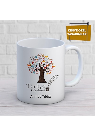 Kişiye Özel İsim Yazılabilir Türkçe Öğretmeni Kupa Bardak Çok Renkli