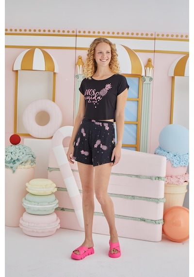 Sevim Kadın Kısa Kol Siyah Şortlu Pijama Takım C9t1n851 001