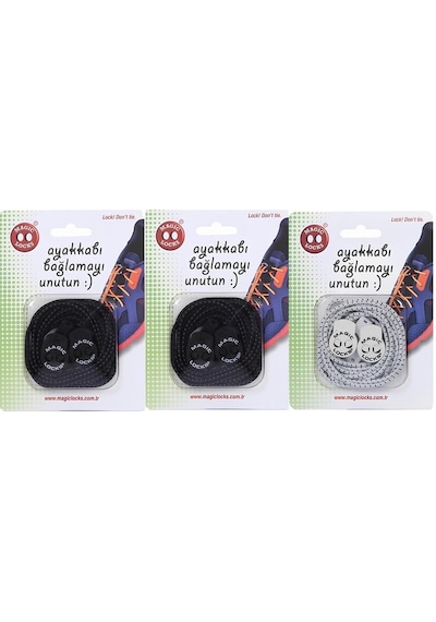Magic Locks Akıllı Bağcık Yuvarlak 3'lü Set Siyah-siyah-beyaz