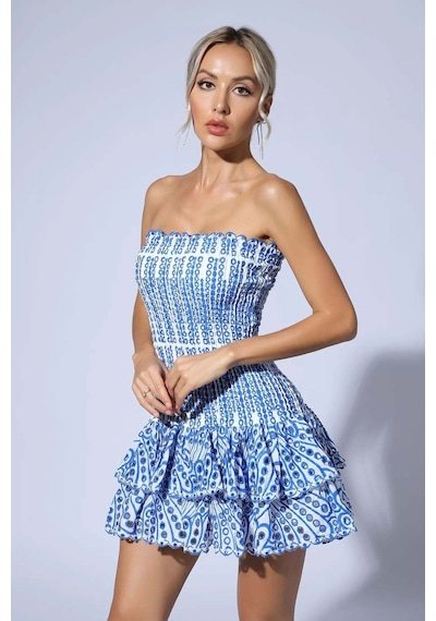 Fashion Cocktail Korse Bandaj Kumaşlı Esnek Kabarık Etekli Tasarım Dantel İşleme Gece Davet Elbise Mavi Fashion Cocktail Korse Bandaj Kumaşlı Esnek Kabarık Etekli Tasarım Dantel İşleme Gece Davet Elbise Mavi
