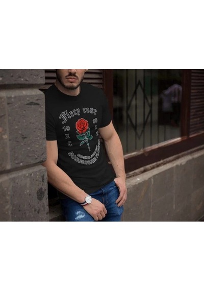 Erkek Tişort Bisiklet Yaka Baskılı Kısa Kol T-shirt - Siyah