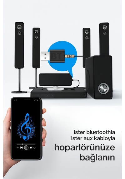 Usb 2ın1 Bluetooth Kiti 3.5 Mm Aux Receiver Rx/tx Transmitter Kablosuz Ses Alıcı Verici Tak Çalıştır