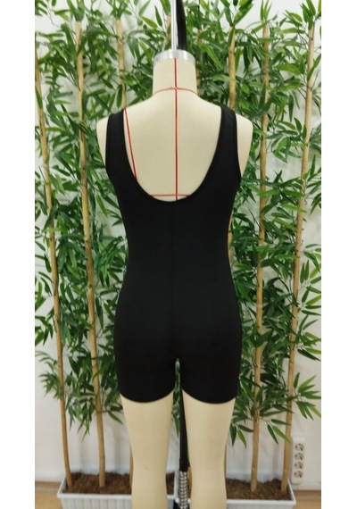 Buğrahayalin Kadın Kare Yaka Sırt Dekolte Detay Dalgıç Bodycon Mini Tulum Siyah