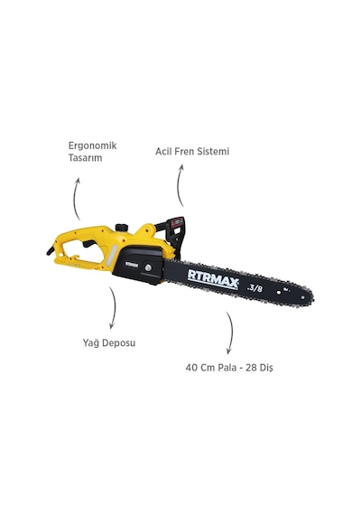 Rtrmax RTM9030SET Elektrikli Ağaç Kesme Motoru Eldiven + Testere Zinciri + Makaralı Uzatma Kablosu 4'lü Set