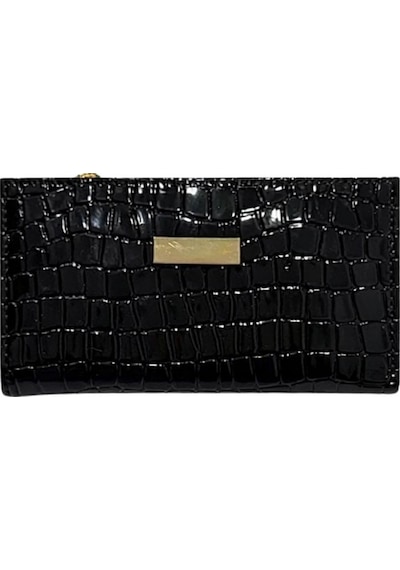 Adelina Bags Kadın Timsah Deseni Görünümlü Basic Küçük Siyah Cüzdan Siyah