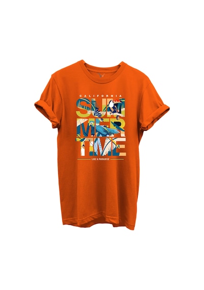 California Summertime Ve Tropikal Papağan Ve Palmiye Desenli %100 Pamuk Regular Fit Unisex T-shirt Turuncu California Summertime Ve Tropikal Papağan Ve Palmiye Desenli %100 Pamuk Regular Fit Unisex T-shirt Turuncu