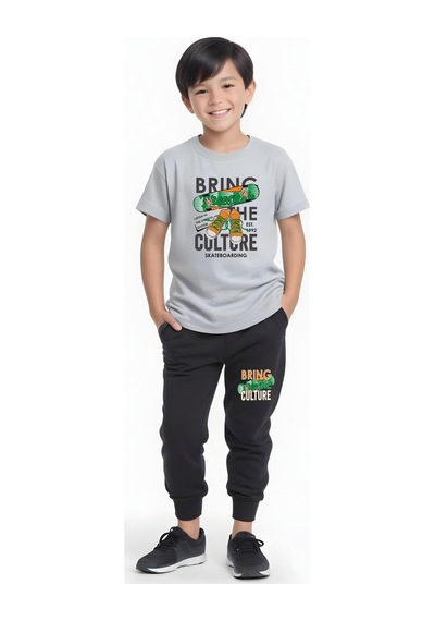 Fyk Kids Erkek Çocuk Mevsimlik Bring Baskılı Alt-üst Takım Gri