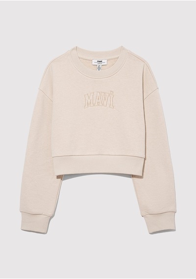 Mavi - Mavi Logo Baskılı Bej Crop Sweatshirt 7s10078-70072 Bej