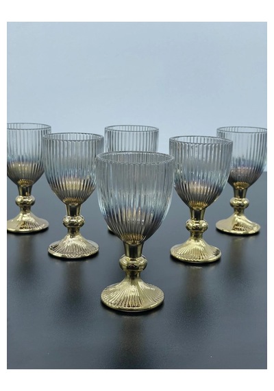 6 Lı Kristal Cam Platin Kaplama Kahve Yanı Su Bardağı Kadeh Kupa Bardak 75ml Gold - Şeffaf