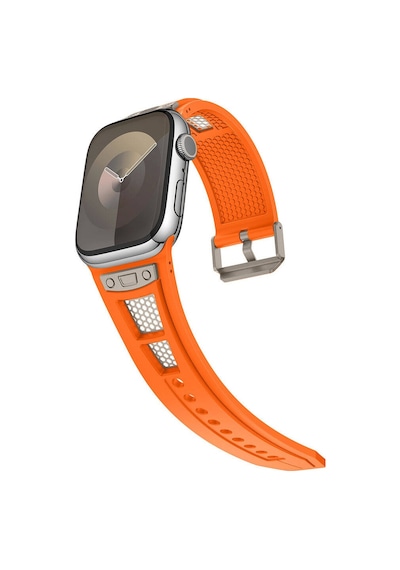 Apple Uyumlu  Watch 7 45mm Zore Krd-117 Hava Alabilen Delikli Metal Süslemeli Desenli Silikon Kordon-titanyu