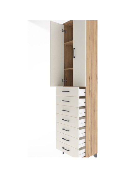 Arges Dolap 3 Raflı 7 Çekmeceli 2 Kapaklı 60x30x243 Çam-aytaşı Çam