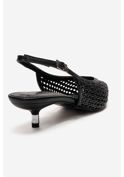 Luvishoes Orelıs Siyah Örgü Desenli Kadın Kısa Topuklu Ayakkabı Siyah