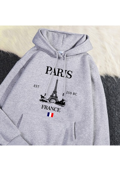 Startmore Startmoremoda Hoodies Paris Fransa Eyfel Kulesi Baskı Kazak Cep Yumuşak Sıcak Nefes Kazak Sonbah Gri