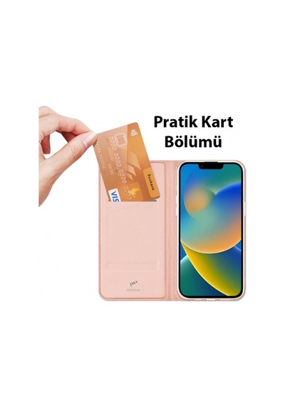 More TR Dux Ducis Apple Uyumlu iPhone 14 Plus 6.7 Kılıf Skin Pro Series Flip Cover Kapaklı Kılıf - Rose Gold