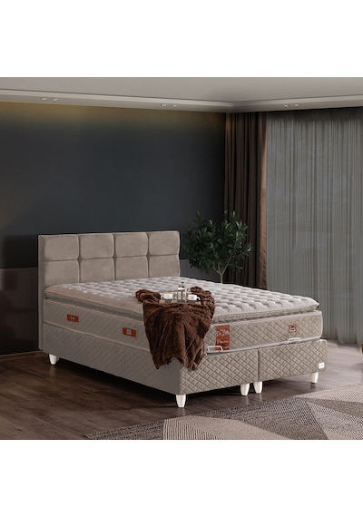 Gümüş Tek Kişilik Baza Başlık Real Pedli Yatak Seti Krem 100 x 200