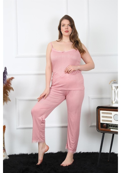 Akbeniz Kadın Büyük Beden Pudra İp Askılı Pijama Takım 202195 Çok Renkli