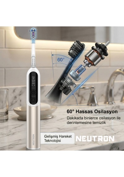 Neutron Şarjlı Sonik Diş Fırçası, Dijital Ekranlı Şarjlı Diş Fırçası Gold