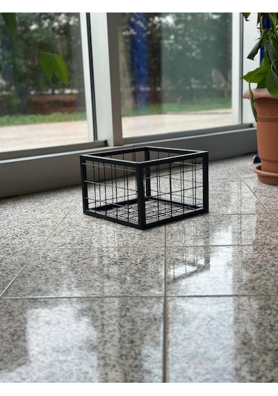 Metal Tel Kasa Sepet - Dekoratif, Taşınabilir Ürün Kasası, Sele Sepet 45x45 Cm H:40 Cm Siyah